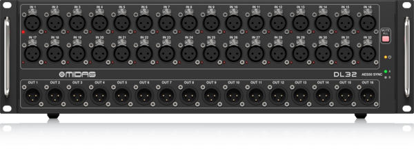 DL32_US1 MIDAS 32 INPUT, 16 OUTPUT STAGE BOX WITH 32 MIDAS MICROPHONE PREAMPLIFIERS, ULTRANET, ADAT INTERFACE